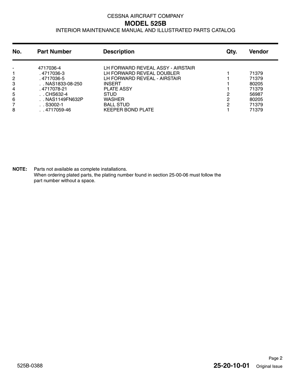 Insert NAS1833-08-250 for Cessna 525 Aircraft