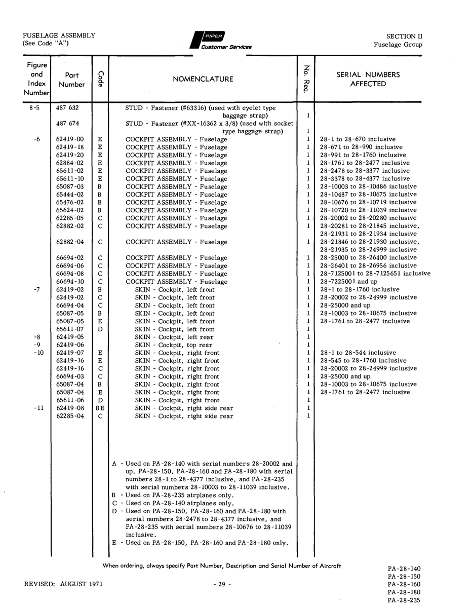 Aviation Part 65611-10 for Piper PA-28 Cherokee Aircraft
