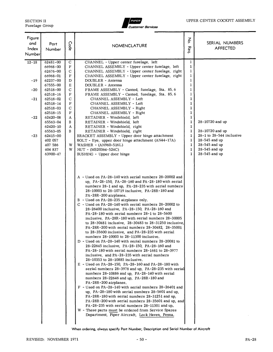 Aviation Part 65563-04 for Piper PA-28 Cherokee Aircraft