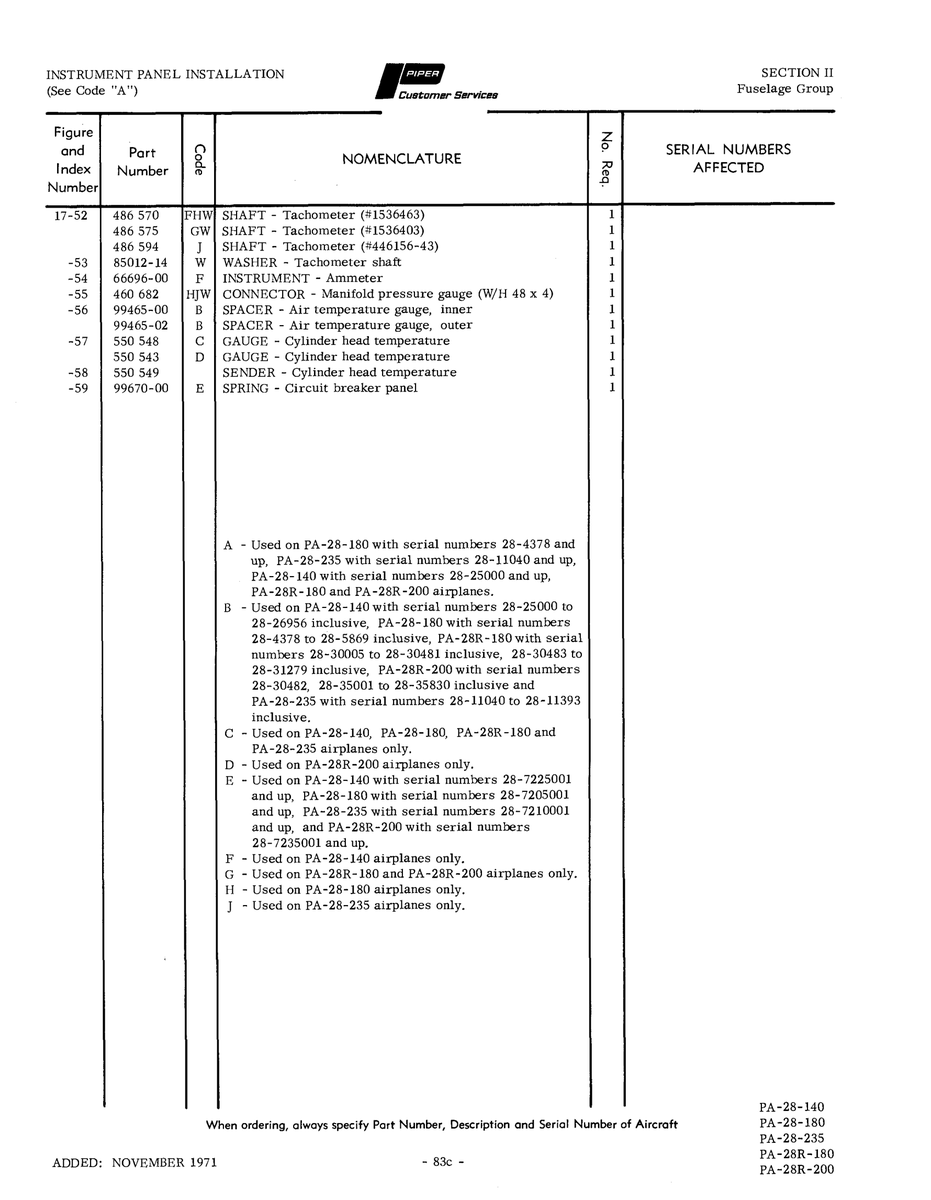Aviation Part 99465-00 for Piper PA-28 Cherokee Aircraft