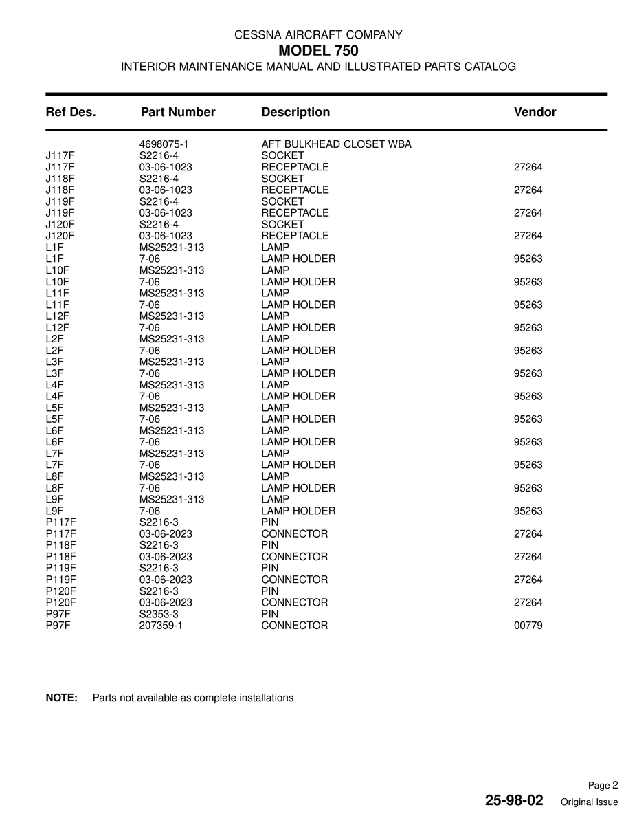 Aviation Part P118F for Cessna 750 Aircraft