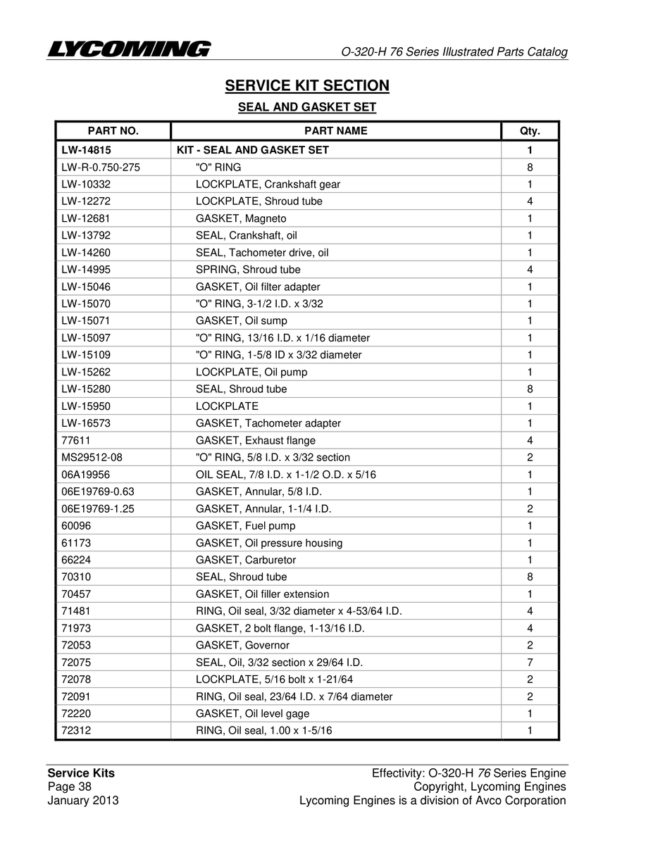 Aviation Part LW-15109