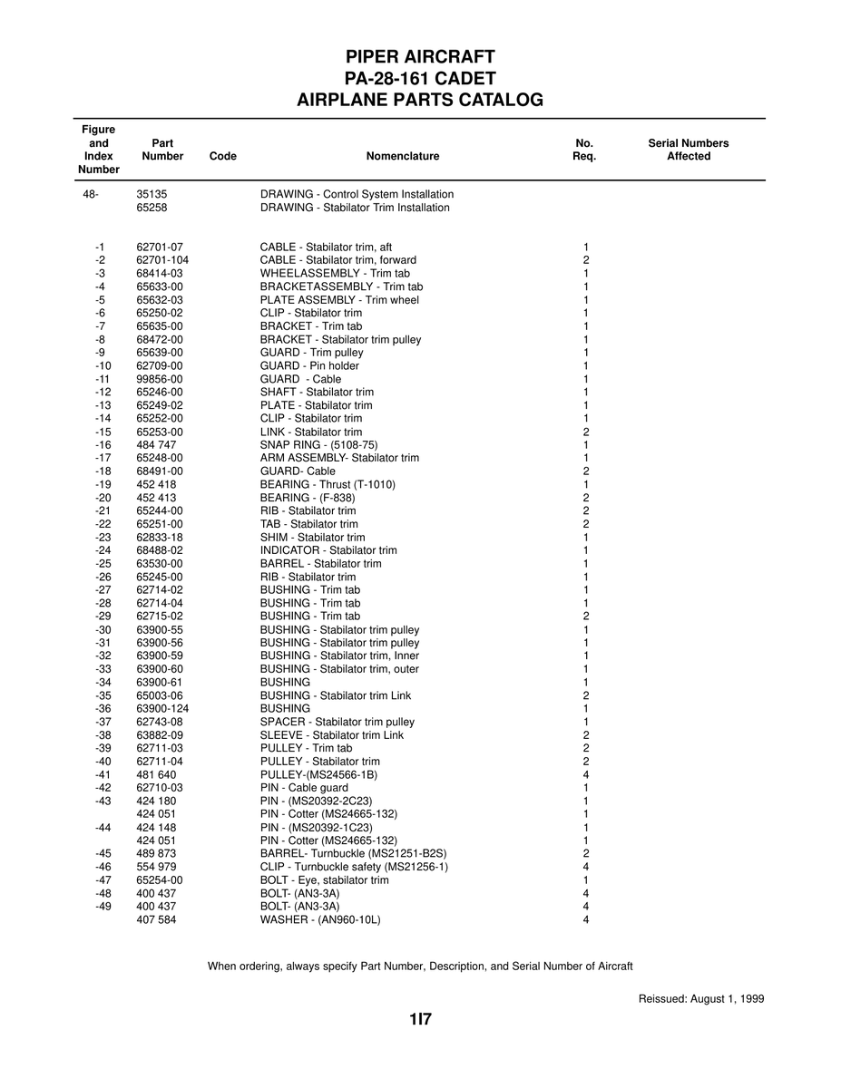 Aviation Part 65252-00 for Piper PA-28 Cherokee Aircraft