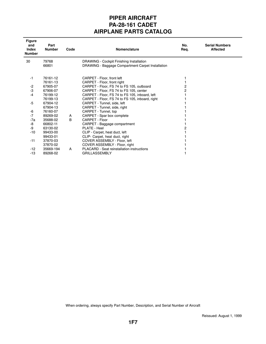 Aviation Part 67905-07 for Piper PA-28-161 Aircraft