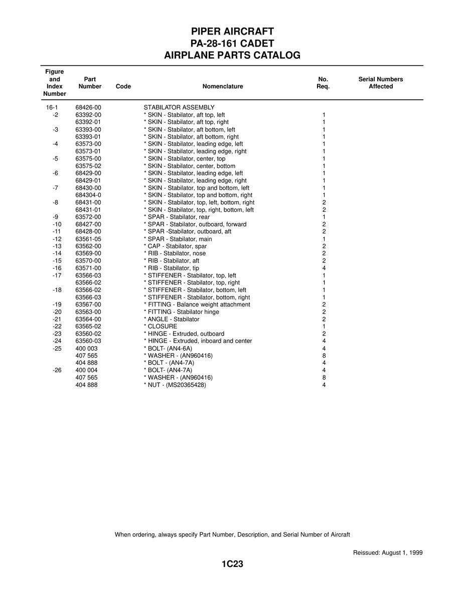Aviation Part 68428-00 for Piper PA-28 Cherokee Aircraft