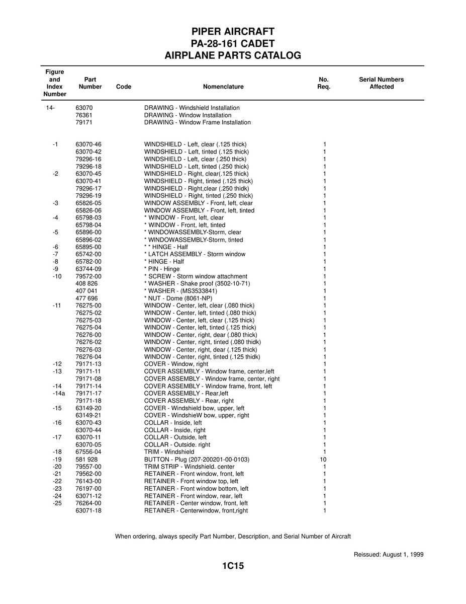 Aviation Part 63070-05 for Piper PA-28 Cherokee Aircraft