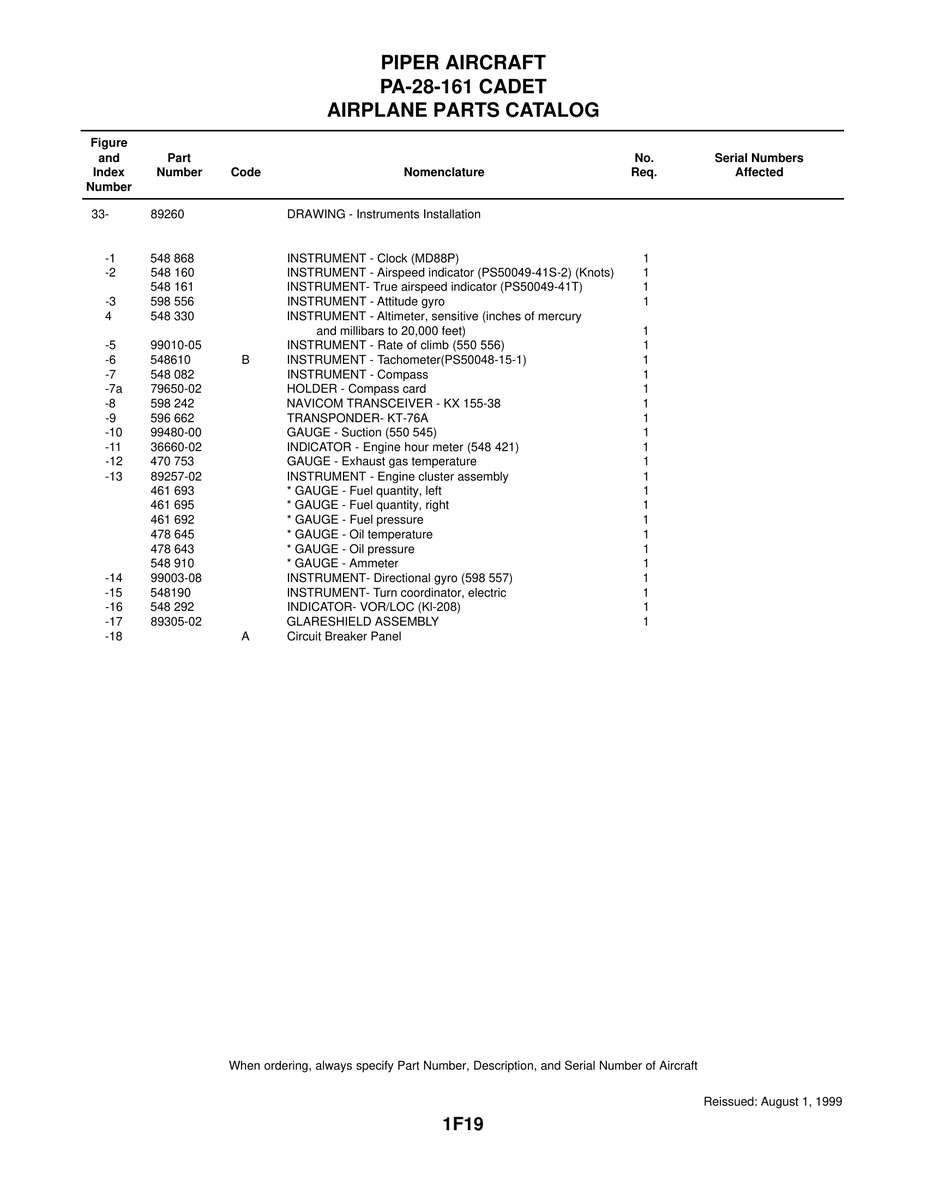 Aviation Part 89257-02 for Piper PA-28-161 Aircraft