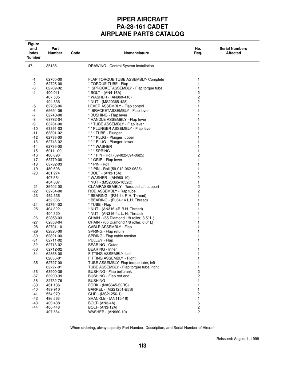 Aviation Part 62712-02 for Piper PA-28 Cherokee Aircraft