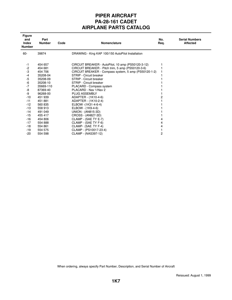 Aviation Part 96268-00 for Piper PA-28-161 Warrior Aircraft