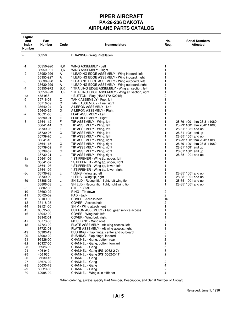 Aviation Part 35950-973 for Piper PA-28-236 Dakota Aircraft