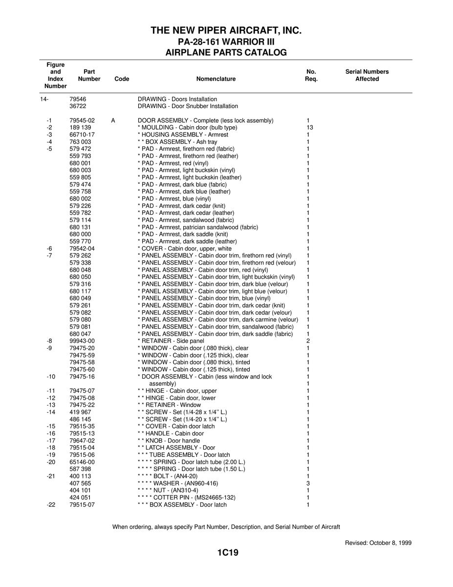 Aviation Part 79545-02 for Piper PA-28 Cherokee Aircraft