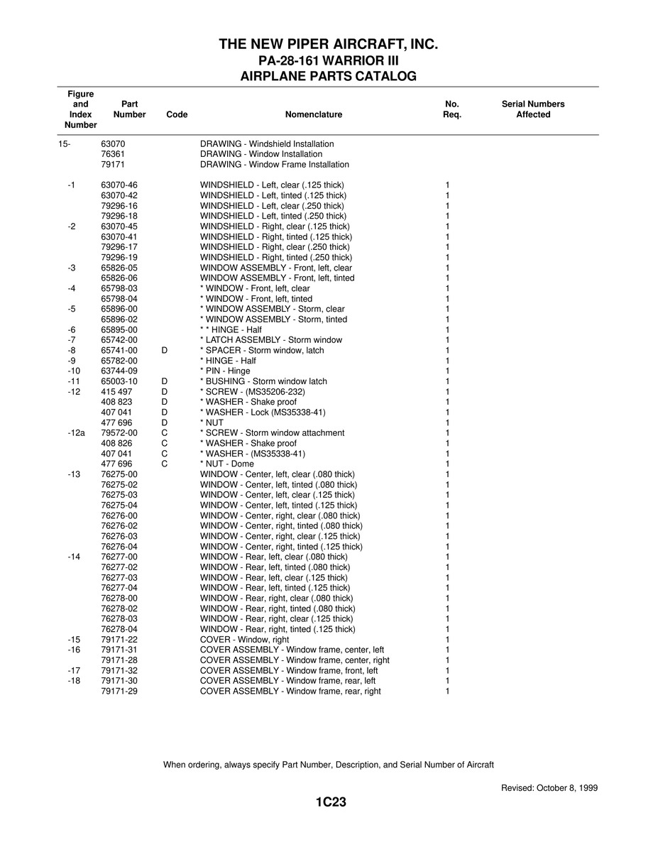 Aviation Part 76277-03 for Piper PA-28 Cherokee Aircraft