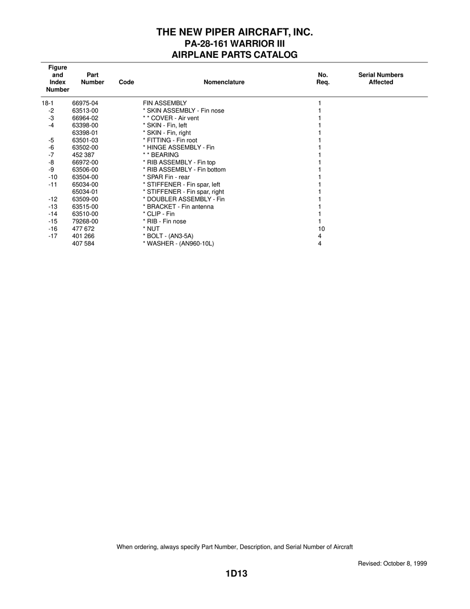 Aviation Part 66964-02 for Piper PA-28 Cherokee Aircraft
