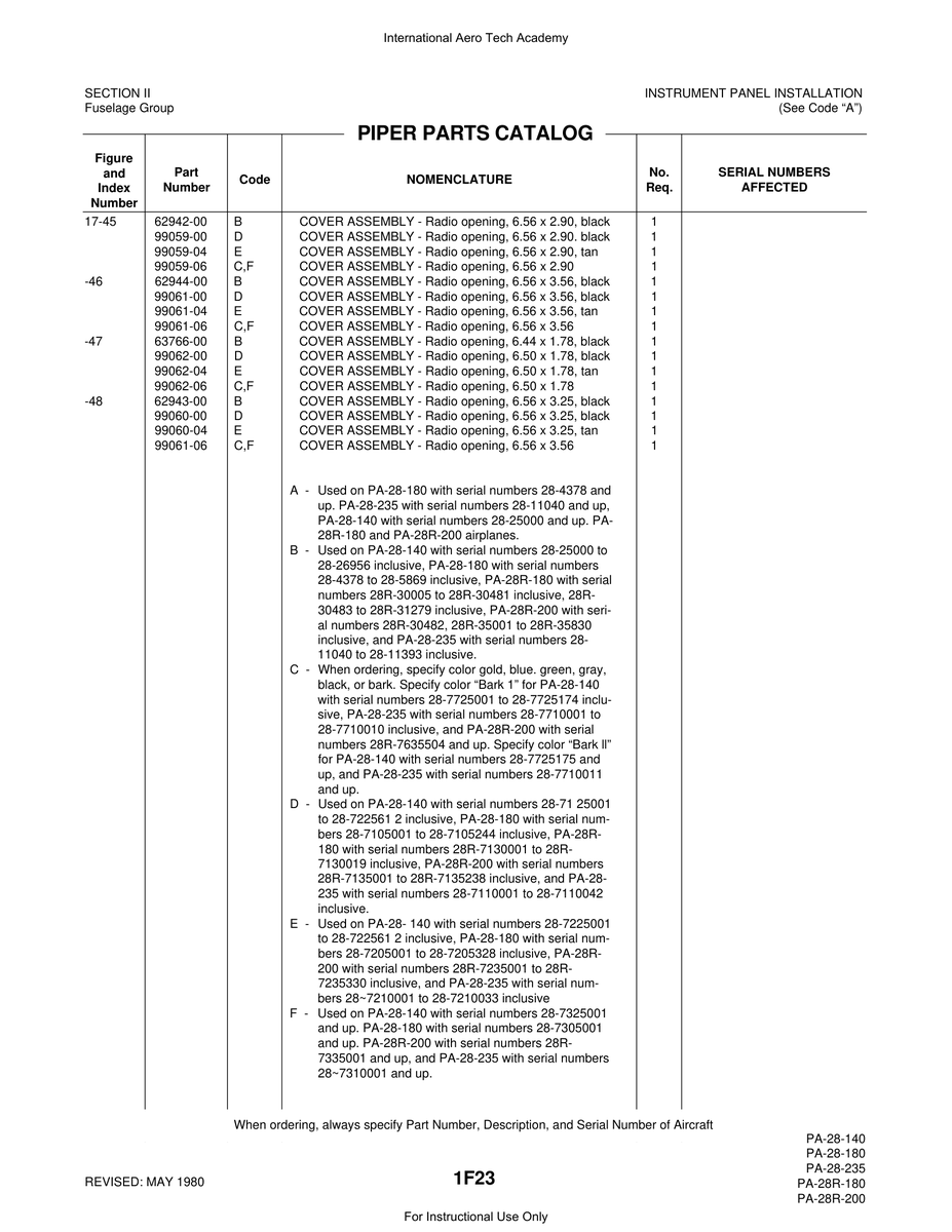 Aviation Part 99059-06 for Piper PA-28 Cherokee Aircraft