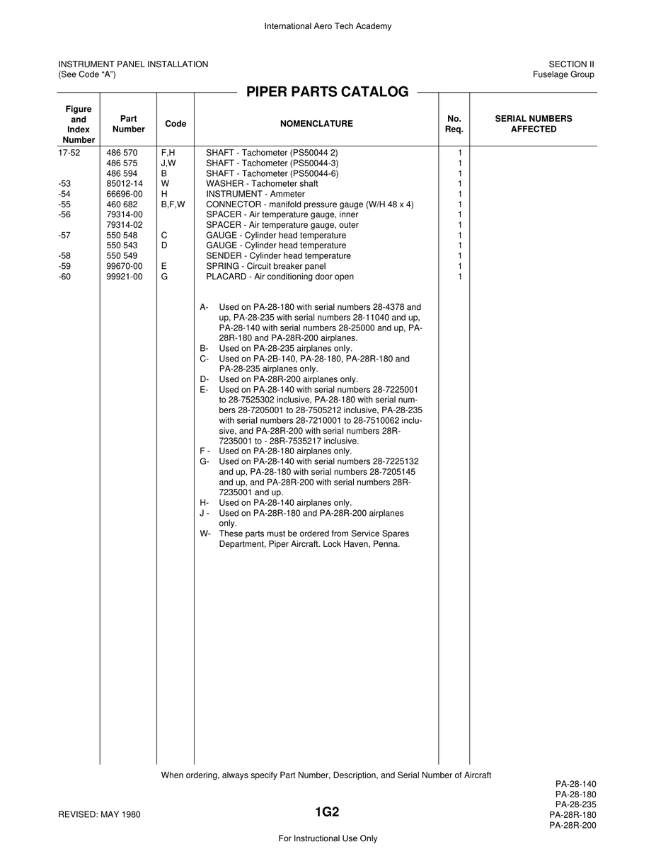Aviation Part 79314-02 for Piper PA-28 Cherokee Aircraft