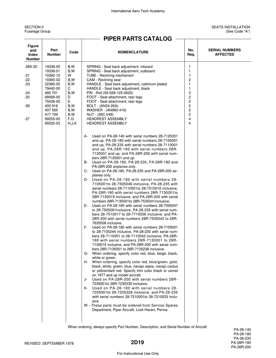 Aviation Part 68068-00 for Piper PA-28 Cherokee Aircraft