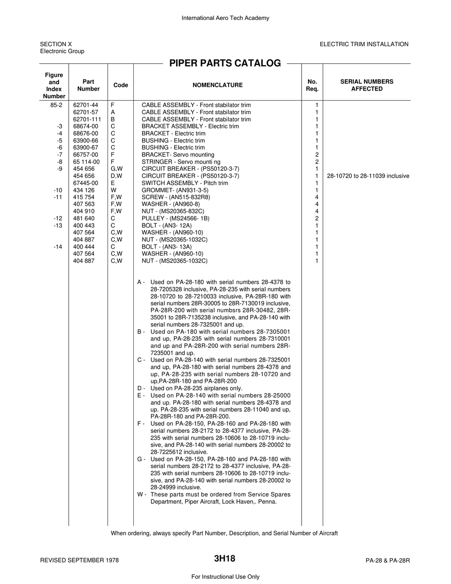 Aviation Part 67445-00 for Piper PA-28 Cherokee Aircraft