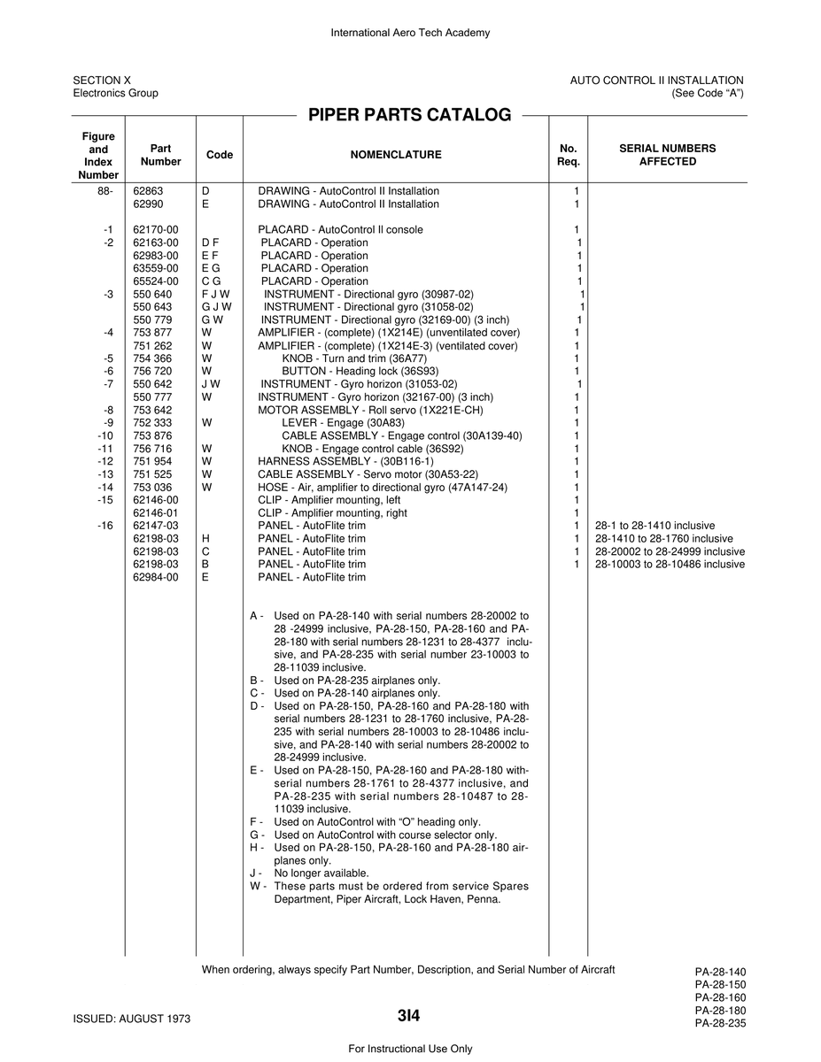 Aviation Part 63559-00 for Piper PA-28 Cherokee Aircraft