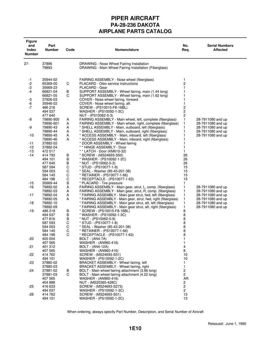 Aviation Part 37882-02 for Piper PA-28-161 Warrior Aircraft
