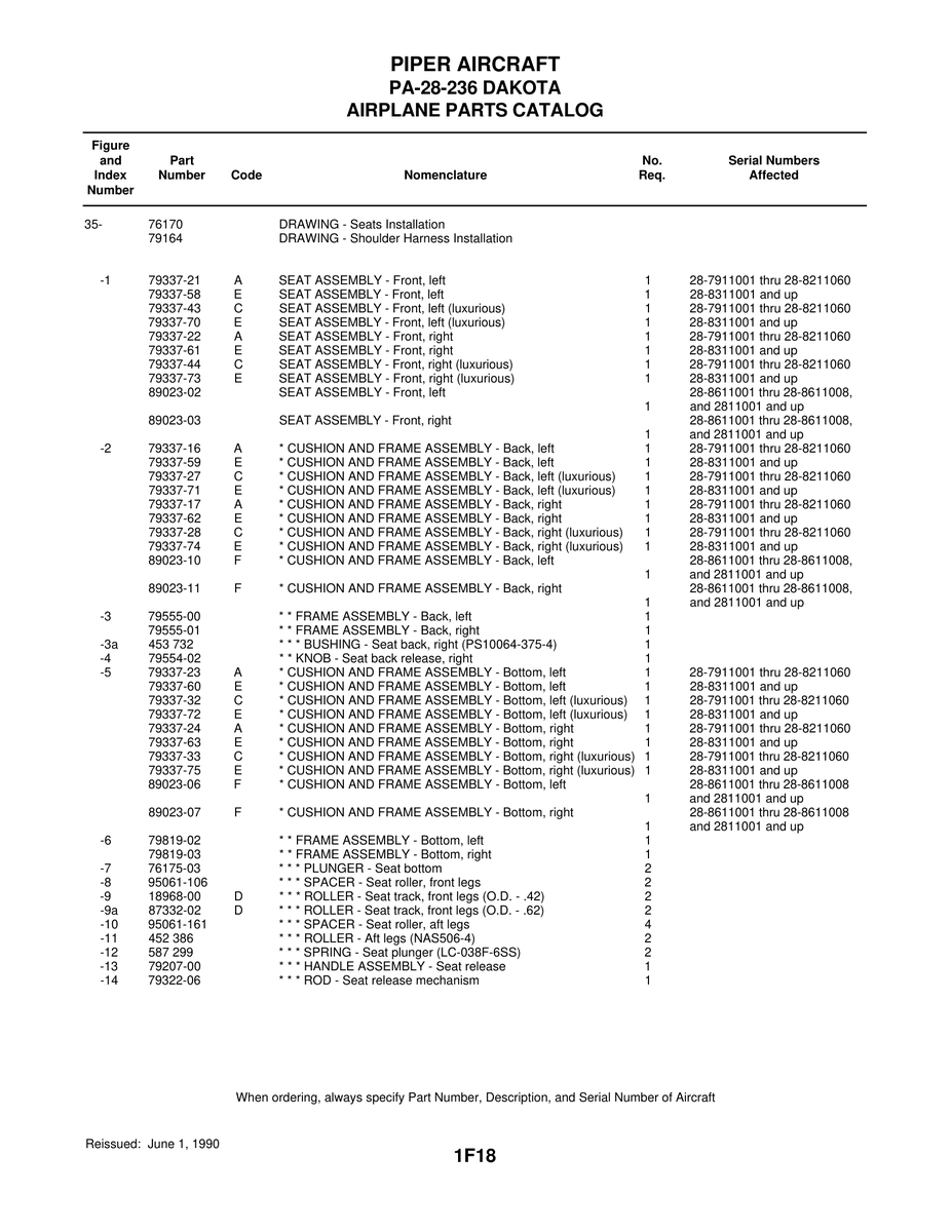 Aviation Part 79337-70 for Piper PA-28-236 Dakota Aircraft