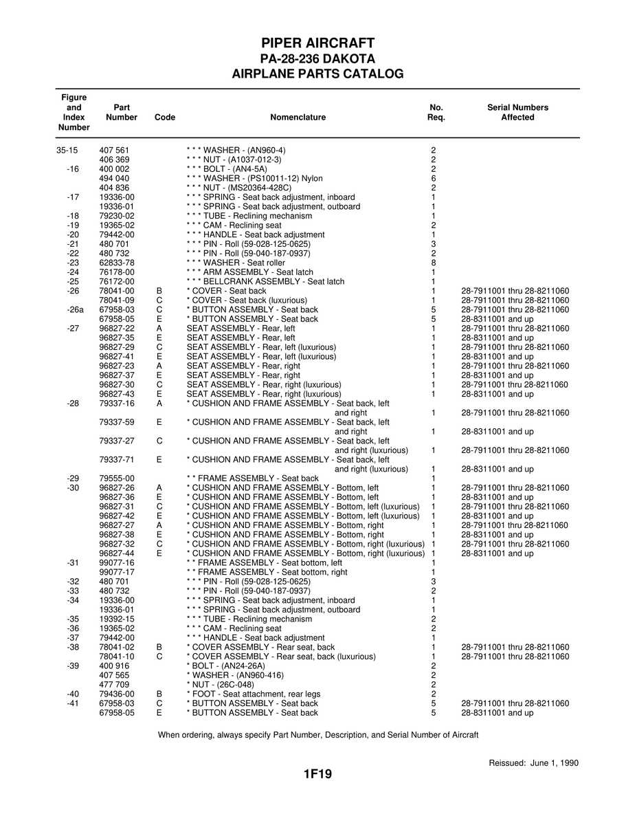Aviation Part 96827-31 for Piper PA-28-236 Dakota Aircraft