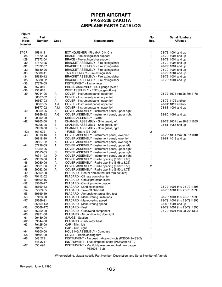 Aviation Part 79112-02 for Piper PA-28-236 Dakota Aircraft