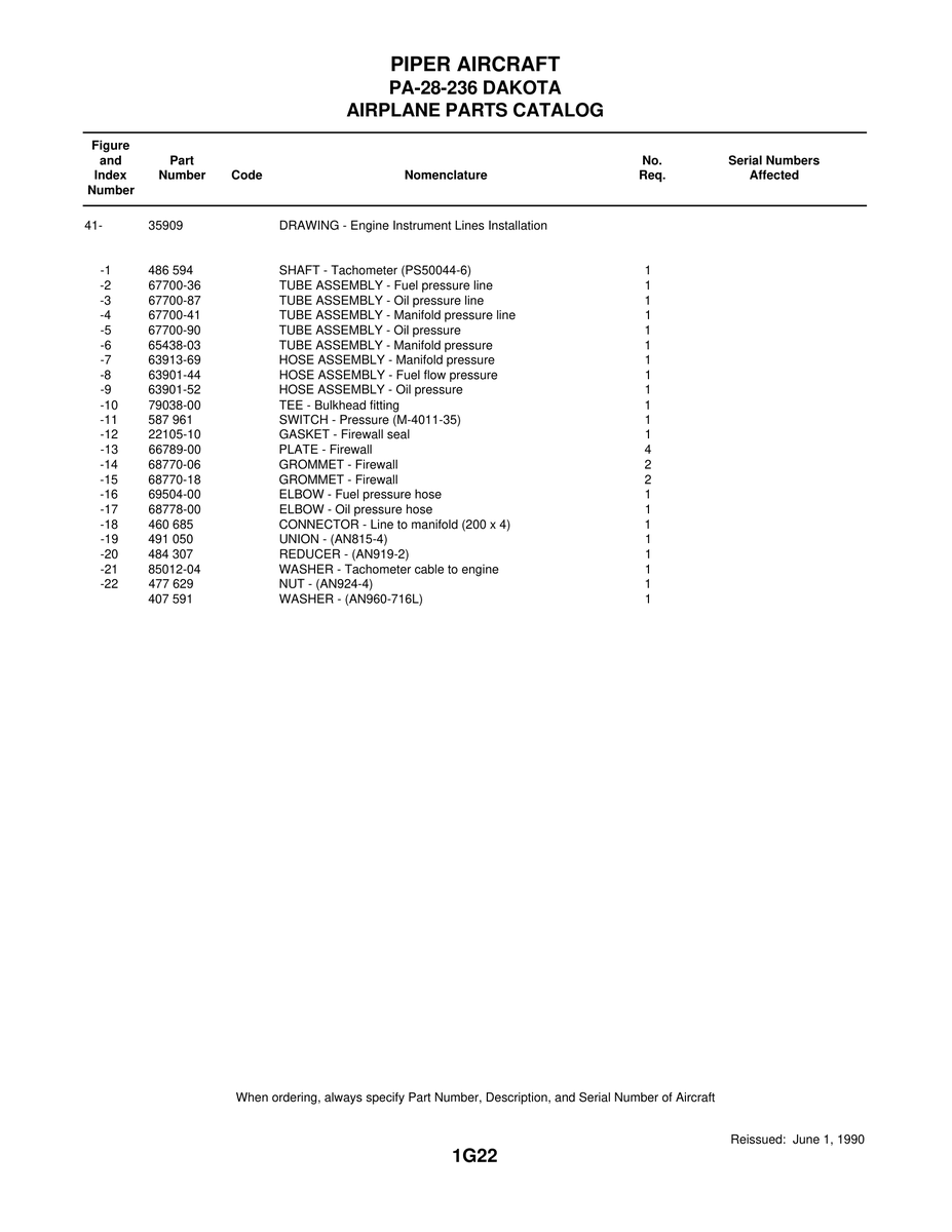 Aviation Part 68770-06 for Piper PA-28 Cherokee Aircraft
