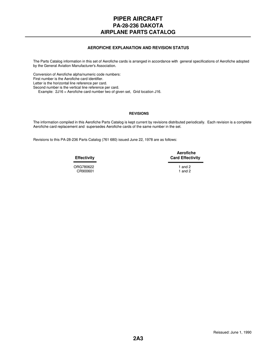 Aviation Part ORG780622 for Piper PA-28-236 Dakota Aircraft