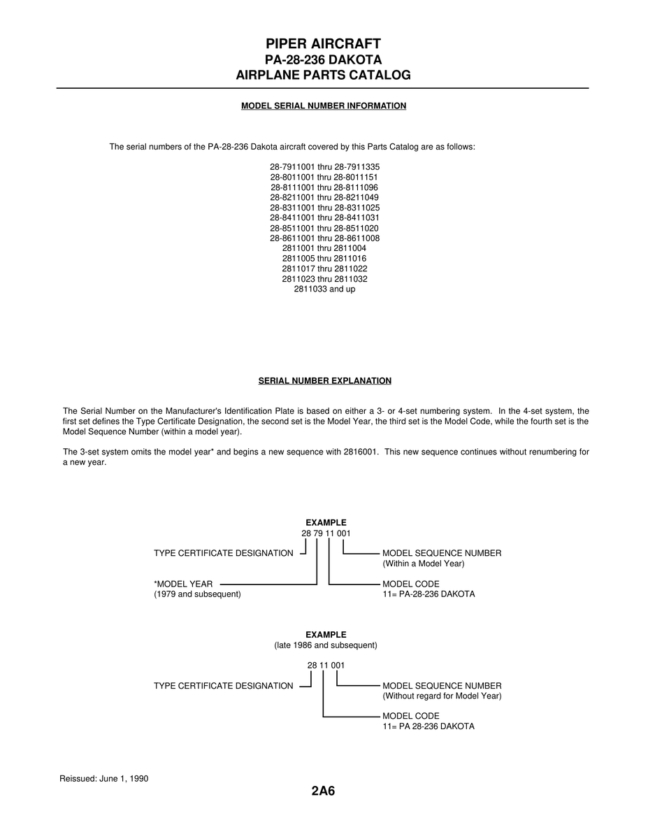 Aviation Part 2811005 for Piper PA-28-236 Dakota Aircraft