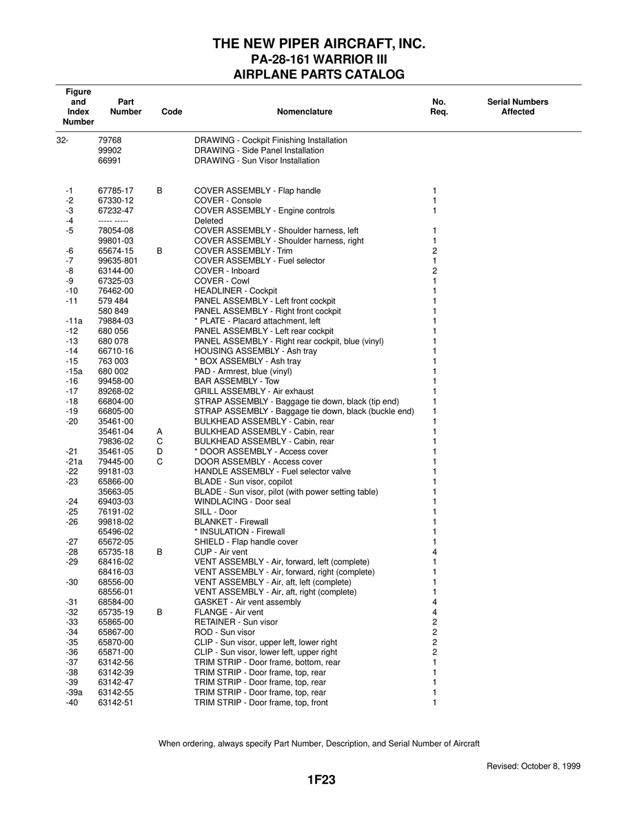 Aviation Part 67330-12 for Piper PA-28-161 Warrior Aircraft