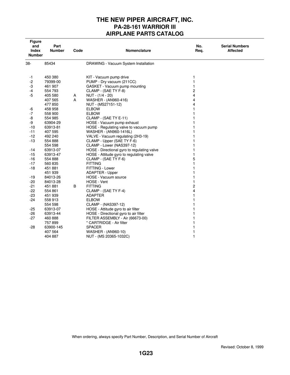 Aviation Part 84013-26 for Piper PA-28-161 Warrior Aircraft