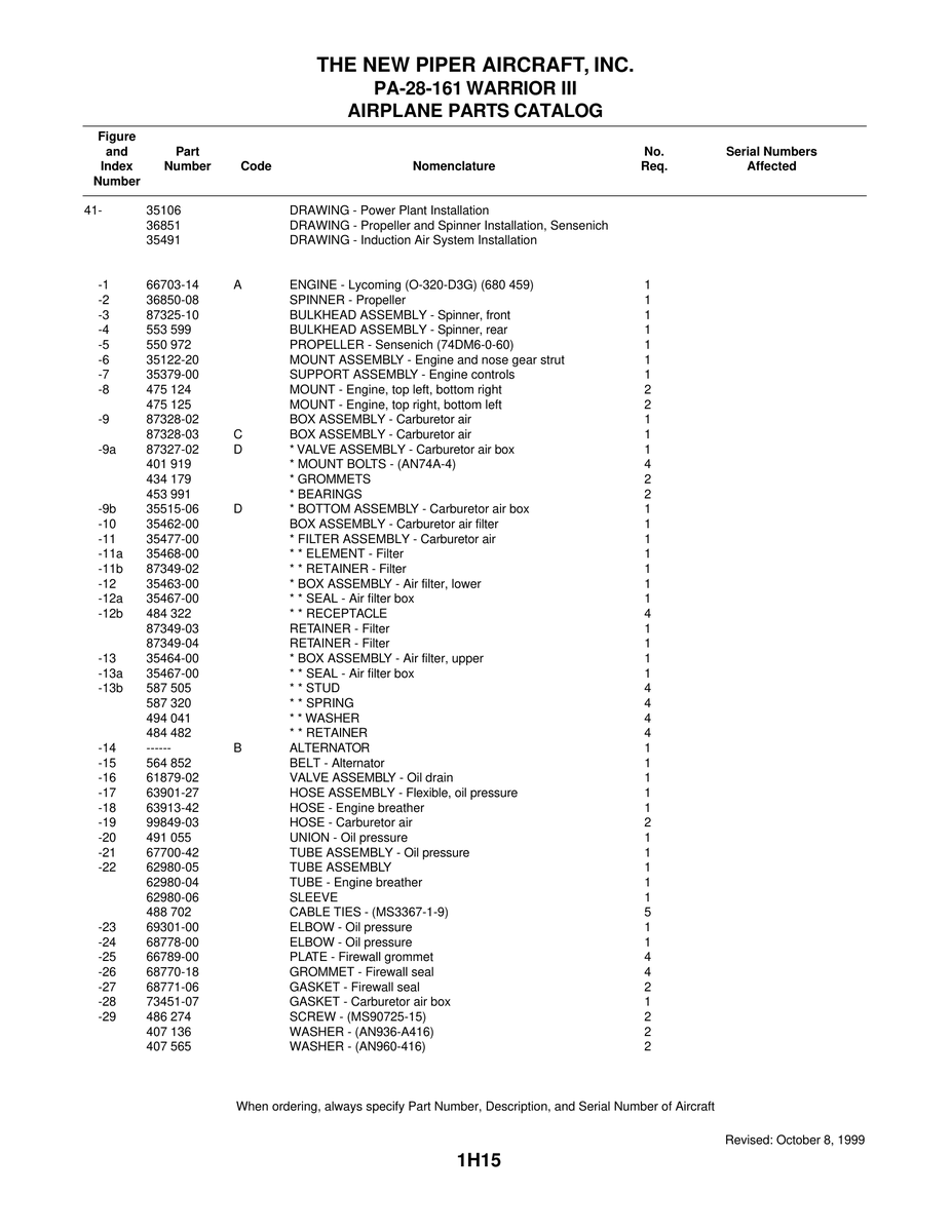Aviation Part 67700-42 for Piper PA-28 Cherokee Aircraft