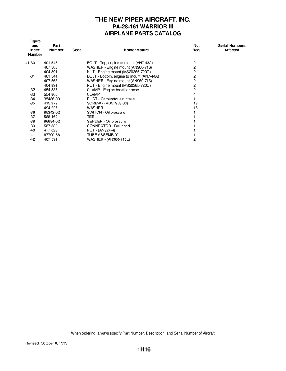 Aviation Part 85342-02 for Piper PA-28-161 Warrior Aircraft