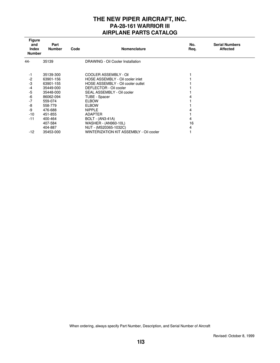 Aviation Part 63901-155 for Piper PA-28-161 Warrior Aircraft