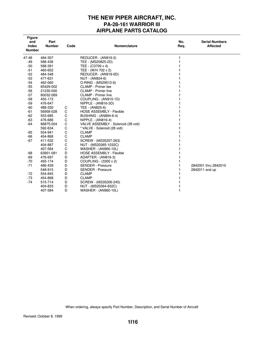 Aviation Part 486-439 for Piper PA-28-161 Warrior Aircraft