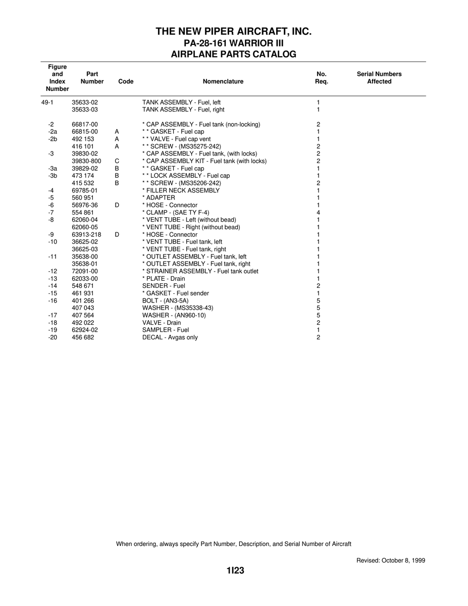 Aviation Part 63913-218 for Piper PA-28-161 Warrior Aircraft