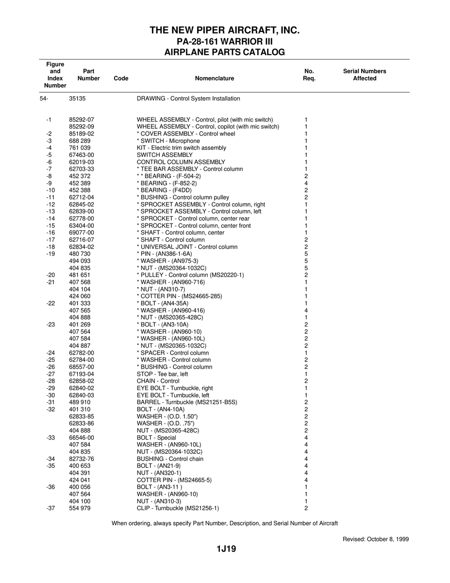Aviation Part 85292-09 for Piper PA-28-161 Warrior Aircraft