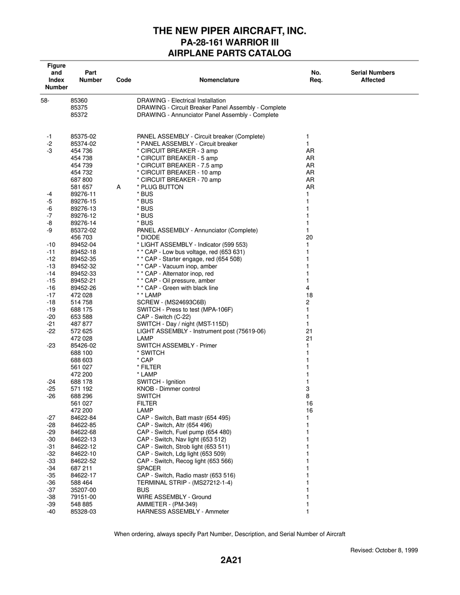 Aviation Part 89276-12 for Piper PA-28-161 Warrior Aircraft