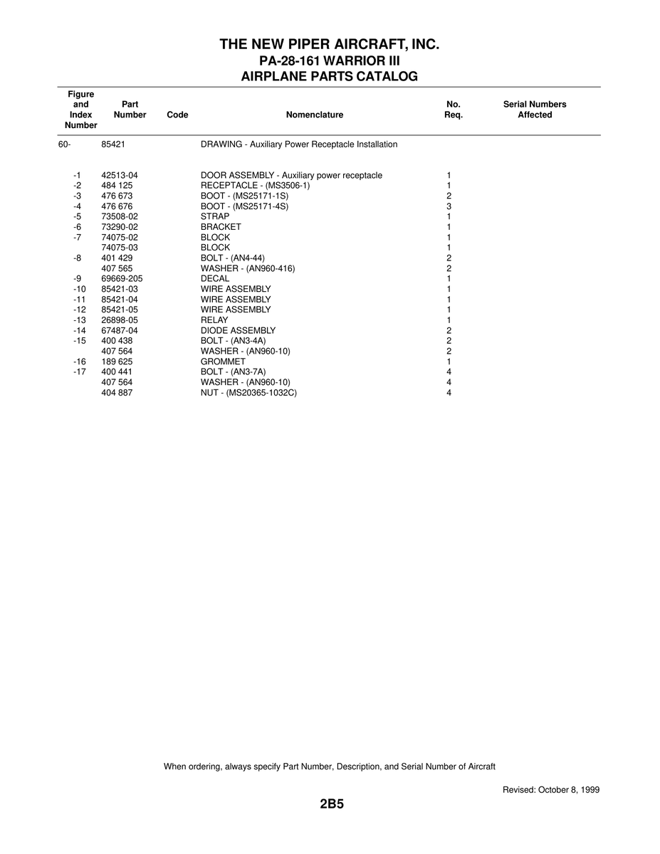 Aviation Part 74075-03 for Piper PA-28-161 Warrior Aircraft