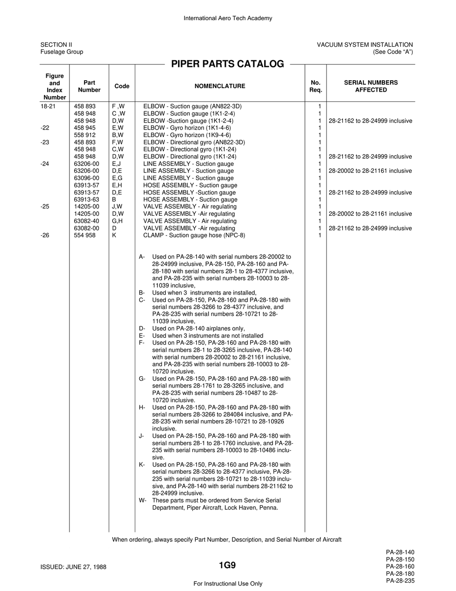 Aviation Part 63082-00 for Piper PA-28 Cherokee Aircraft
