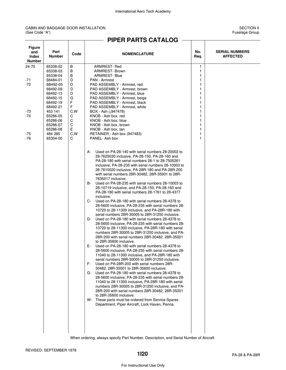 Aviation Part 65286-05 for Piper PA-28 Cherokee Aircraft