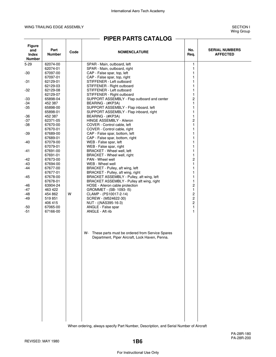 Aviation Part 67678-01 for Piper PA-28 Cherokee Aircraft