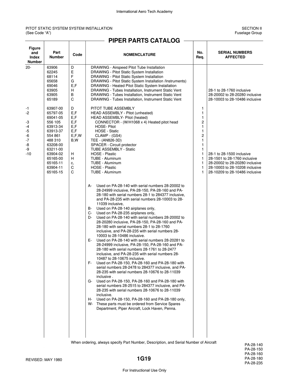 Aviation Part 65797-05 for Piper PA-28 Cherokee Aircraft