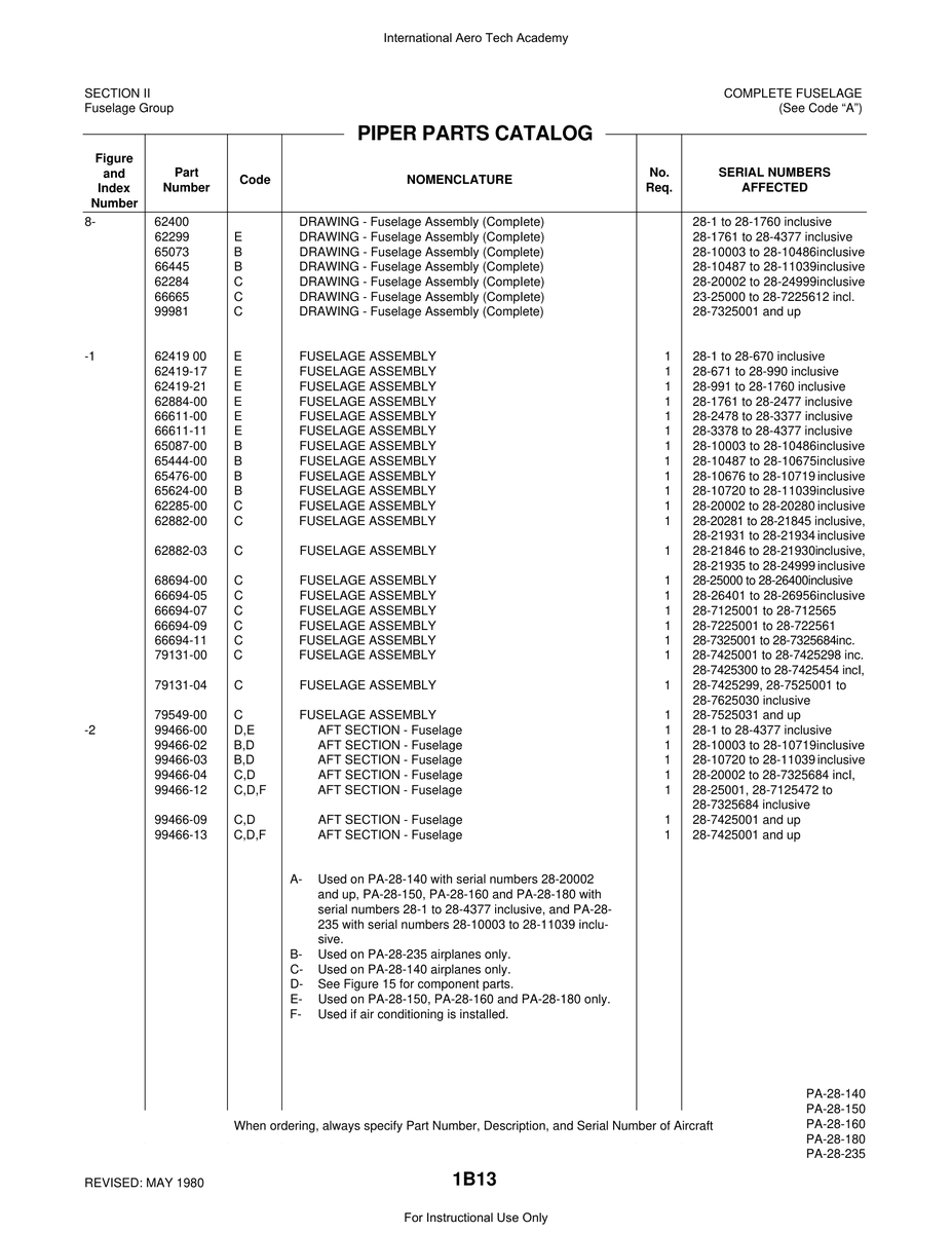 Aviation Part 99466-12 for Piper PA-28 Cherokee Aircraft