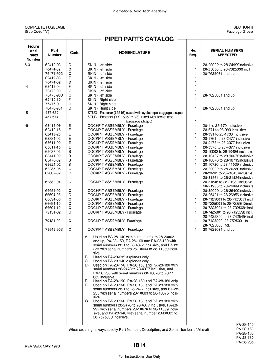 Aviation Part 76474-902 for Piper PA-28 Cherokee Aircraft