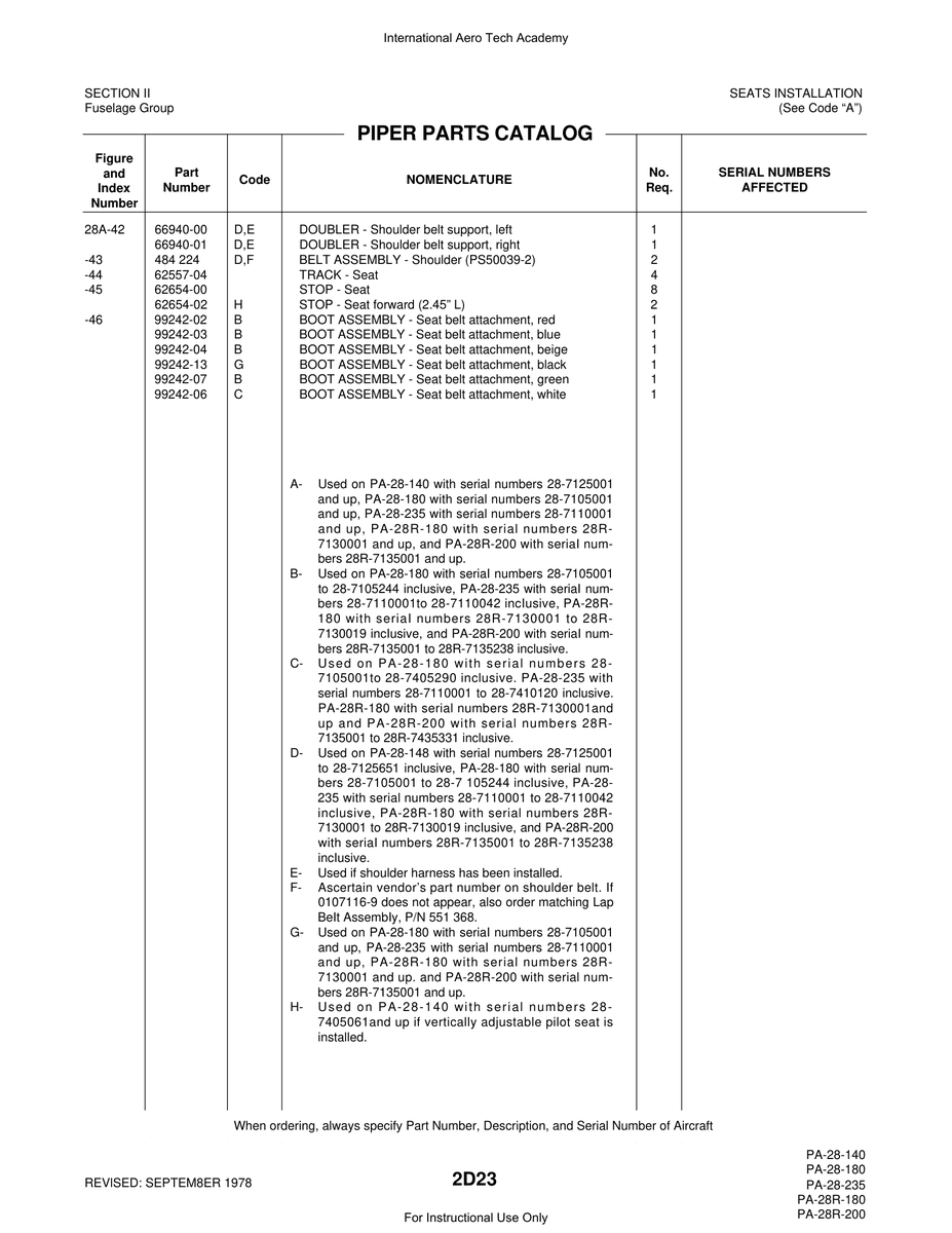 Aviation Part 99242-02 for Piper PA-28 Cherokee Aircraft