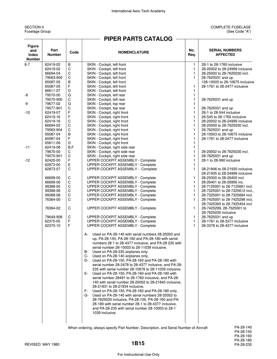Aviation Part 76364-02 for Piper PA-28 Cherokee Aircraft