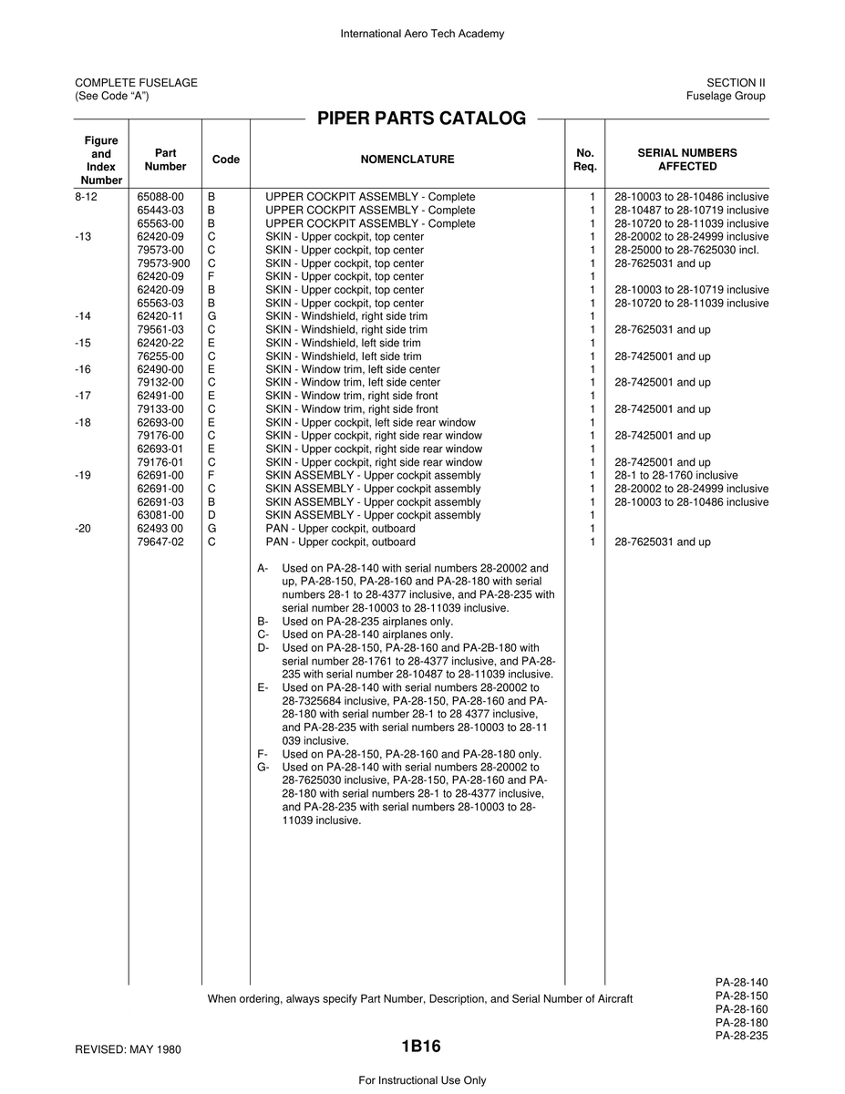 Aviation Part 79132-00 for Piper PA-28 Cherokee Aircraft