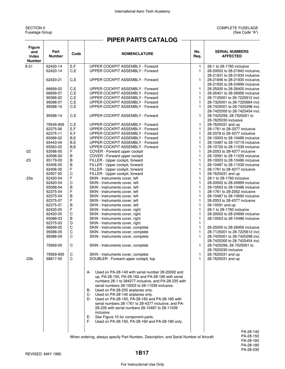 Aviation Part 99388-02 for Piper PA-28 Cherokee Aircraft