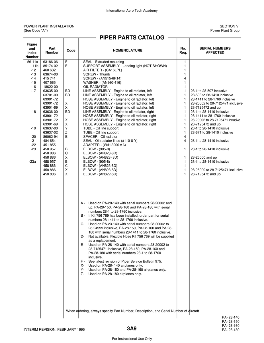 Aviation Part 63674-00 for Piper PA-28 Cherokee Aircraft
